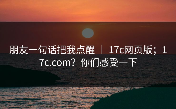 朋友一句话把我点醒 ｜ 17c网页版；17c.com？你们感受一下